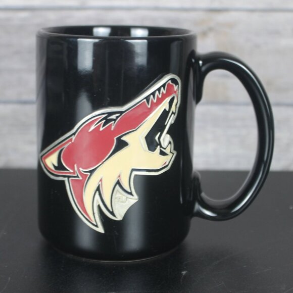 Arizona Coyotes Hockey Team Coffee Mug Black Pewter Raised Logo Heavy Duty EUC - Picture 1 of 6